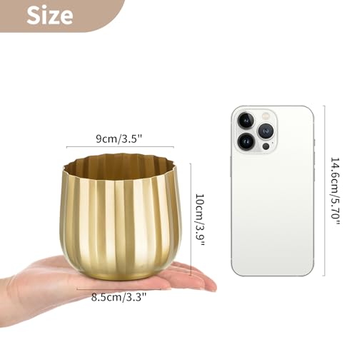 Gold Vases Compote Centerpiece Planter: 4" Ribbed Metal Vase Small Compote Bowl Planter Pot with Drainage Hole for Wedding Table Centerpiece Indoor Plants Set of 2 - color: Style 2#, size: 3.9in Tall-2pcs