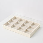 Stackable Jewelry Organizer Tray For Drawers,White Leather Small Earring Storage Tray,Bracelet And Necklace Display Box,Jewelry Ring Display Case (Creamy White 12 Grids) - style: Creamy White 12 Grids
