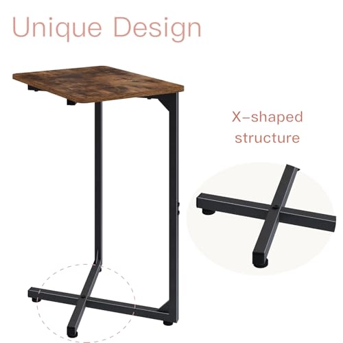 NEFROM C-Shaped End Table, Small Couch Side Table, Sofa TV Tray Table for Living Room, Bedroom, Bedside ET-X-BRW1 - color: Rustic Brown