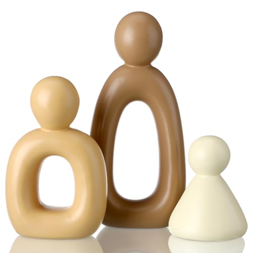 Youyole Abstract Family of 3 Figurines Sculpture Modern Home Decor Love Sculpture Home Decorative Accents Abstract Decorative Statue for Living Room Office Table Shelves Decorations (Warm Brown) - color: Warm Brown