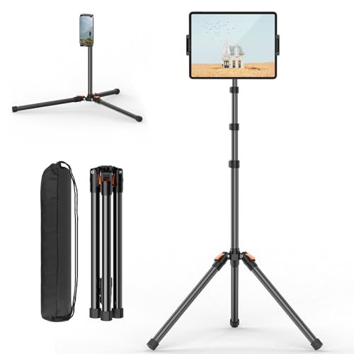 XXZU 72in Tablet Floor Stand Tripod,Tablet Stand Floor with 360° Ball Head,Height Adjustable Floor Stand Holder with Case,Tall Tripod for Phone/Music/Stream/Recording and All 4.7-13” Devices