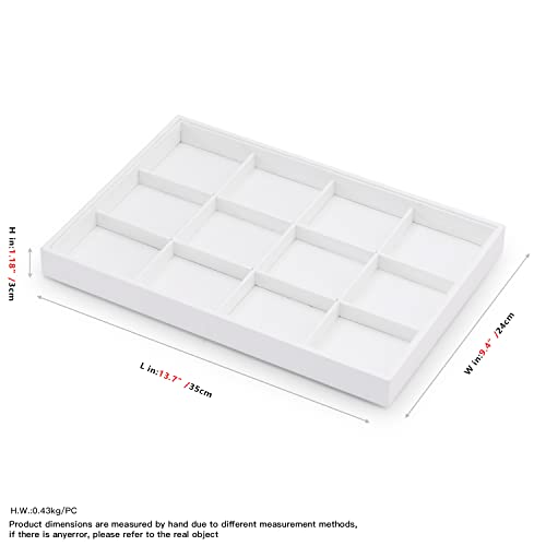 Oirlv Premium White Leather Stackable Jewelry Tray 12 Grid Jewelry Drawer Organizer Trays for Bracelets Earrings - color: White, size: 12 Grid Tray