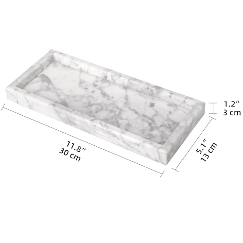 Marble Bathroom Vanity Tray, Natural Luxury Vanity Home Kitchen Bathroom Table Tray, Stone Decorative Countertop Dresser Trays for Key Coffee Perfume Jewelry Makeup (Carrara White, 12"x 5" x1.2") - color: Carrara White, size: 12" x 5" x 1.2"