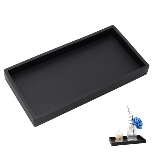 8 Inch Black Bathroom Tray for Counter Silicone Vanity Perfume Soap Dispenser Decorative Tray - color: Black