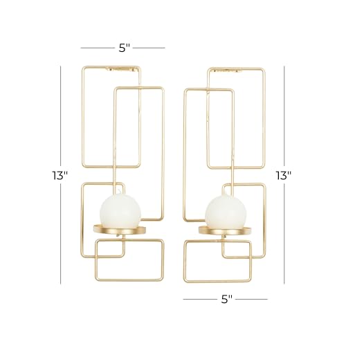 Deco 79 Metal Geometric Tealight 2 Plate Wall Sconce, Set of 2, 5"W, 13"H, Gold