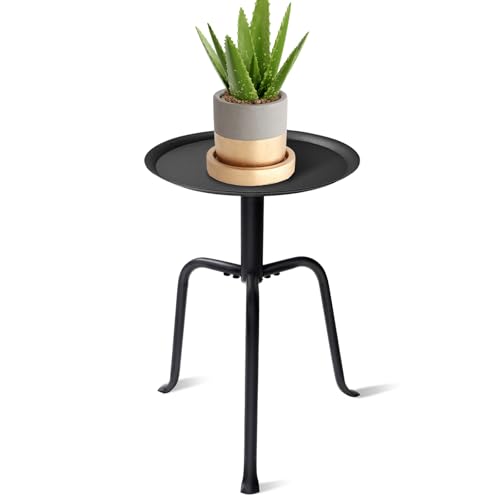 Plant Stand Indoor, Mid Century Single Plant Table, 3-Leg Minimalist Heavy Duty Metal Tall Flower Pot Stand, Modern Round Small Side End Table with Raised Design - color: Black