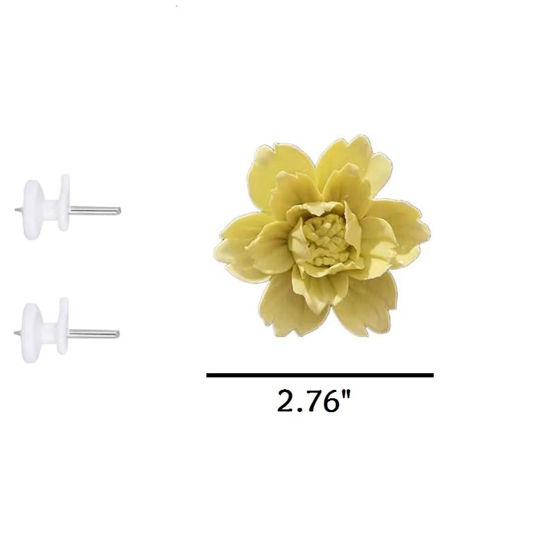 Ceramic Flower Wall Art, Artificial 3D Plant, Handmade 3D Wall Art Hanging Sculpture, Porcelain Flower Decoration for Home Office Decor (Yellow，Peony，2.76") - color: Yellow,Peony,2.76"