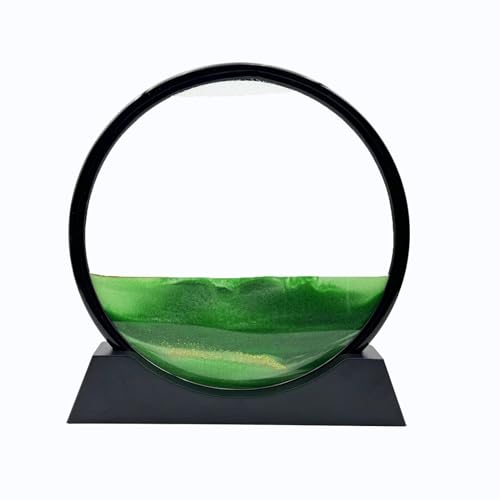 Moving Sand Art Liquid Motion, 3D Deep Sea Sandscape Color Quicksand Decor, Round Glass Moving Sand Art Picture Relaxing Desktop Home Office Work Decor (12 inch-Green) - color: Green, size: 12 Inch