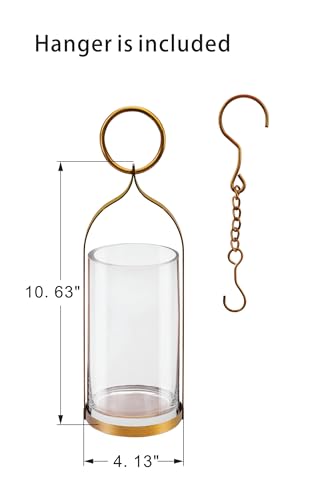 4" Wide Handmade Sturdy Glass Cylinder Jar with Metal Stand in Antique Brass, Display Glass Container for Candles and Plants, Hurricane Lantern, Candle Holder, Industrial, Farmhouse, Outdoor - size: 4"x11"