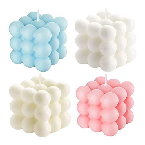 Valentine's Bubble Candles for Women, Floating Shelves Cube Shaped Scented Candles Square Candle Cool for Home Office Trendy Room Shelf Decor Aesthetic Bubble Candles Set (4 Pack) - color: Ivory White Pink Blue