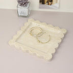 Square Marble Decorative Tray with Scalloped Edge, Luxury Natural Stone Bathroom Vanity Tray, Dresser Top Perfume Coffee Home Kitchen Sink Tray, Key Trinket Ring - color: Beige Travertine