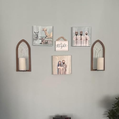 SOFE Farmhouse Wall Candle Holder, Rustic Candle Sconces Set of Two Arch Cathedral Window Decor, Wall Mounted Pillar Candle Holders for Living Room, Bedroom, Hallway, Brown