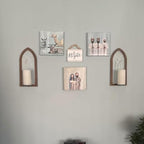 SOFE Farmhouse Wall Candle Holder, Rustic Candle Sconces Set of Two Arch Cathedral Window Decor, Wall Mounted Pillar Candle Holders for Living Room, Bedroom, Hallway, Brown