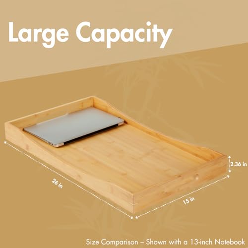 GOBAM Bamboo Extra Large Ottoman Tray, 26 x 15 inches - Wooden Tray for Dining Table & Parties, Serving Tray with Handles for Food, Cheese, Snacks, Tea, Coffee & Wine - color: Natural, size: 26" x 15" x 2.4"