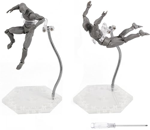 Action Figure Stand with Adjustable Metal Support Arm, Action Figure Display Holder Stand Base Compatible with HG RG SD SHF Gundam 1/144 Toy with Screwdriver (2Pcs Clear) - color: 2Pcs Clear