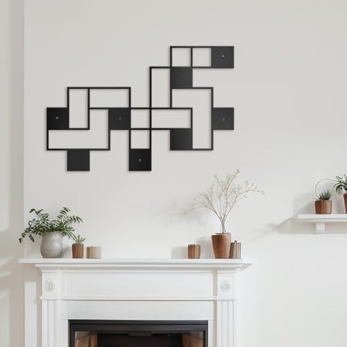SIGNLEADER Metal Wall Decor Grids Geometric Minimalist Modern Luxury Wall Sculpture Hangings 3D Statue Home Decoration for Living Room, Bedroom, Bathroom, Kitchen, Fireplace, Office - 18" Black - color: Gry31-2405-m31, size: 18" Black