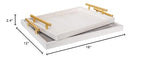 Set of 2 Modern Elegant Large Wood Serving Tray, Rectangle Decorative Tray Ottoman Tay Coffee Table Tray, Pearl White Crocodile Leather with Gold Polished Metal Handles - style: White Crocodile Tray