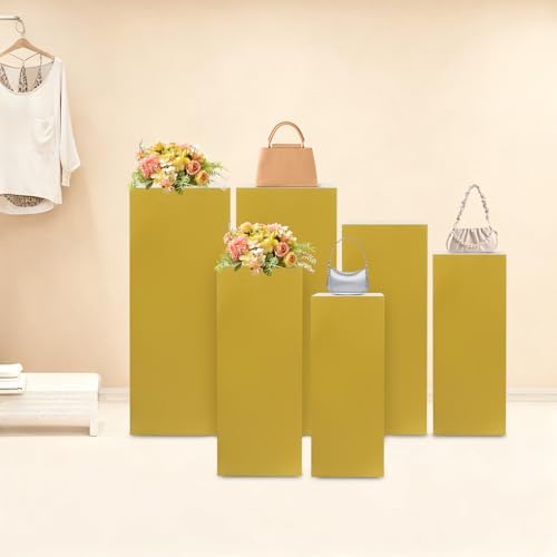 3/6 PCS Square Tall Pedestal Stand Metal Square Pedestal Stand Tall Pedestals Cake Stands for Party Wedding Birthday (Gold, 6Pcs) - color: Gold, size: 6Pcs