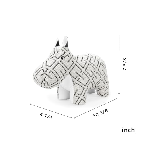 Zuny Artist Edition Classic Hippo Bookend, Kvadrat K-Grid White Checkered Textile Home Decor, Handmade Stitched Leather Heavy Duty Single Book Stopper for Shelves Desk, 10.4 x 4.3 x 7.4 - color: Hippo K-grid