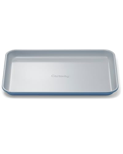 Caraway Nonstick Ceramic Small Baking Sheet (9x13”) – Non-Toxic, PTFE & PFOA Free – Oven Safe – Aluminized Steel Core – Mini Sheet Pan for Baking, Roasting & More - Slate - color: Slate, size: Small 9" x 13"