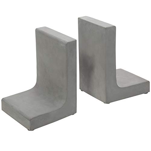 MyGift Solid Cement Bookends for Shelf in Gray Finish L-Shaped Decorative Heavy Duty Non-Skid Book Stopper for Home Office School, 1 Pair - color: Gray