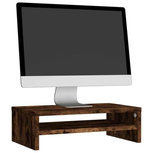 Compact Monitor Stand for Home Office Desk, Modern Monitor Stand for Living Room Decor, Engineered Wood with Minimalist Design, Smoked Oak for Workspace Organization