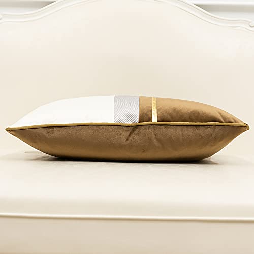 Avigers 22 x 22 Inches Coffee Brown White Gold Leather Striped Patchwork Velvet Cushion Case Luxury Modern Throw Pillow Cover Decorative Pillow for Couch Living Room Bedroom Car - color: Coffee Brown, size: 22" x 22" (Pack of 1)