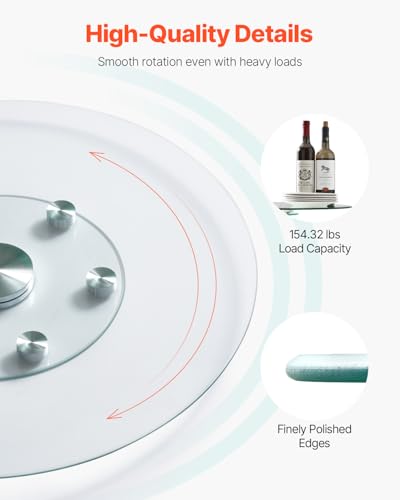 VEVOR 30 in Glass Lazy Susan Turntable, Tempered Glass Dining Table Centerpiece with 6 Rotating Wheels, 360° Smooth and Silent Spin Tabletop Rotating Tray, for Family Gatherings, Banquets & Weddings - size: 30 "