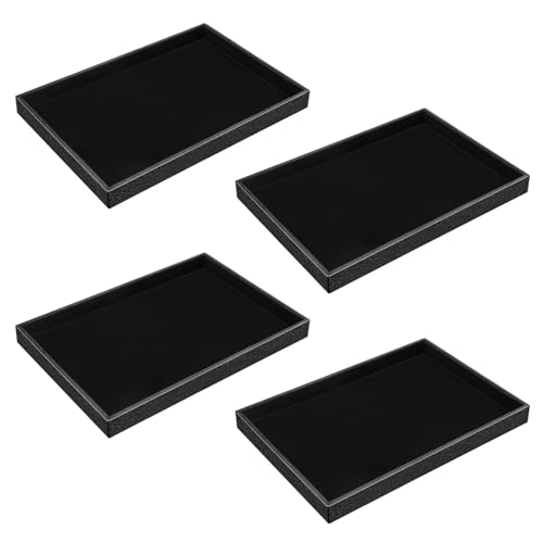 4 Pcs Stackable Jewelry Tray Black Showcase Display Jewelry Organizer Tray Bracelet Ring Earring Necklace Organizer Empty Plate for Drawers Countertop
