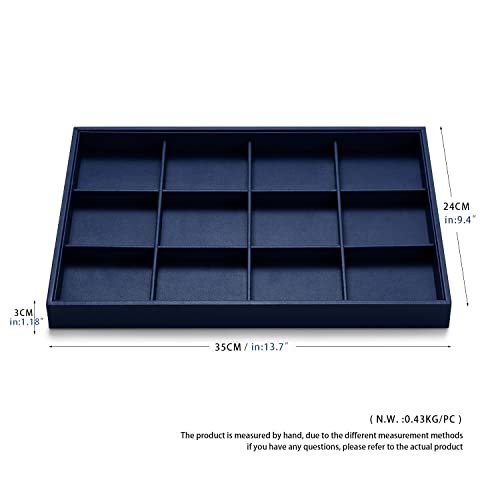 12 Grids PU Leather Jewelry Trays Bracelets Tray Stackable Jewelry Organizer Trays for Drawer Bracelet Holder For Bracelet Bangle Earrings Watches Storage (Blue) - color: Blue, size: 12 Grid