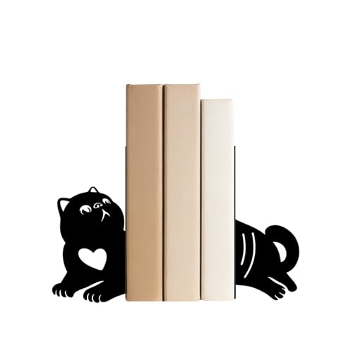 Book Ends, 1 Pair Cute Cat Metal Bookends, Creative Decorative Book Holders for Home Office Bookshelf, Cat Lovers Gifts, Library Desk Book Stopper for Shelves, Exotic Shorthair - style: Exotic Shorthair