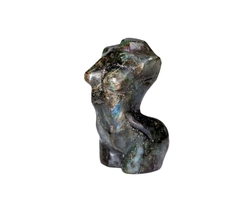 Natural Labradorite Crystal Female Model Figurine Hand Carved Body Sculpture Statue Gemstone Small Figurine Reiki 3 Inch Home Office Decor Ornaments 100-150 Grams - color: Labradorite