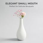 6.5Inch White Small Ceramic Bud Flower Vases Mini Narrow Neck Decorative Floral Vases Table Centerpiece for Home Decor Wedding Party Decorations