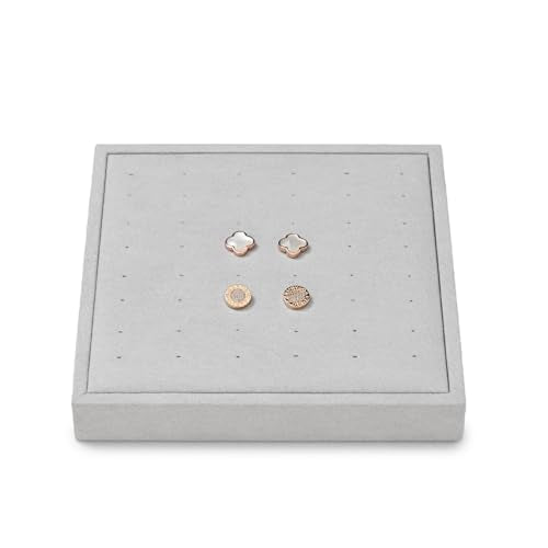 Microfiber Jewelry Stud Earring Tray Display Tray Earring Display Organizer Tray(Gray) - size: 5.52" x 5.51" x 0.78"