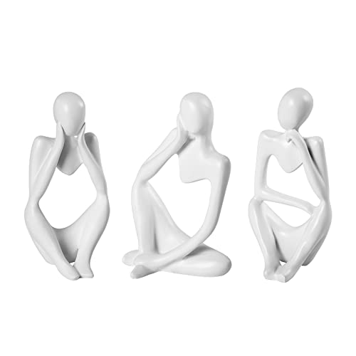 BMLCGJ Thinker Statue Gold Decor Abstract Art Sculpture, Golden Resin Collectible Figurines for Home Living Room Office Shelf Decoration,Great Gifts Ideas (White) - color: White