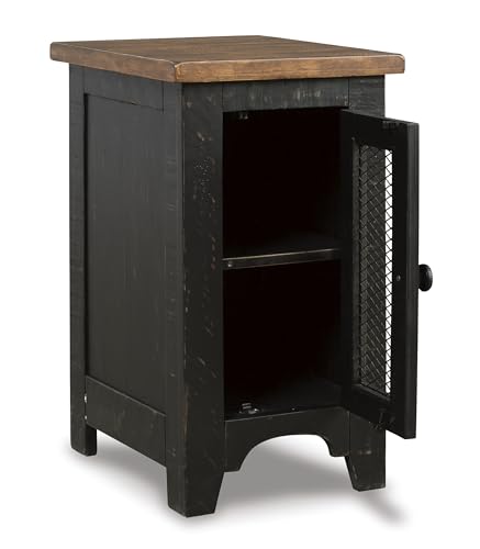Signature Design by Ashley Valebeck Rustic Farmhouse Chair Side End Table with Cabinet Door, Distressed Black - color: Black