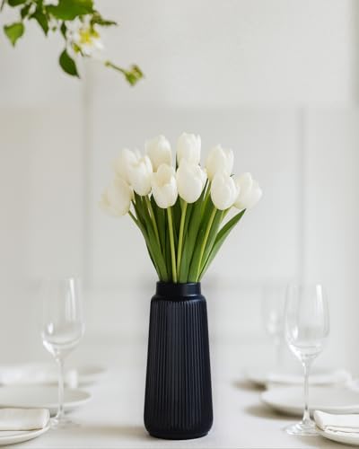 Black Ceramic Vase, 8 Inch Conical Flower Vase with Narrow Mouth for Pampas Grass, Modern Tapered Decorative Vase for Home Decor, Living Room Table, Shelf - color: Black03