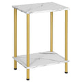 HOOBRO End Table, Small Side Table, Nightstand with 2-Layer Storage Shelves, Sofa Table for Small Spaces, Living Room, Bedroom, Stable Frame, Easy Assembly, Gold and Marble DM09BZ01 - color: Marble + Gold