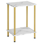 HOOBRO End Table, Small Side Table, Nightstand with 2-Layer Storage Shelves, Sofa Table for Small Spaces, Living Room, Bedroom, Stable Frame, Easy Assembly, Gold and Marble DM09BZ01 - color: Marble + Gold