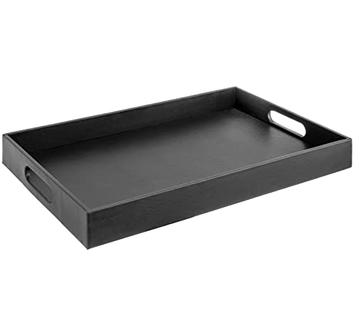 Home Redefined Beautiful Modern Elegant 17.5"x12" Rectangle Classic Black Faux Leather Decorative Tray Ottoman Coffee Table Perfume Living Room Kitchen Serving Tray with Handles for All Occasion's - color: Black Leather