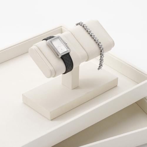 Double Watch Display Stand - Luxury Watch Holder with Soft Microfiber Lining for Jewelry Store, Home Decor & Travel | Compact 6x3x4.3in(Beige) - color: Beige