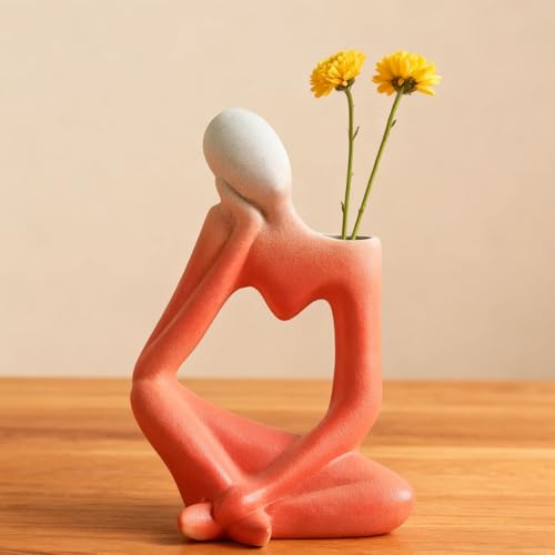 Arawat Ceramic Red Vase Flower Vase for Home Decor Modern Style Thinker Vase for Table Shelf Home Decor Fit for Fireplace Bedroom Kitchen Living Room Centerpieces Wedding Office Desk Birthday Gifts - color: Red Ceramic Flower Vase for Home Decor