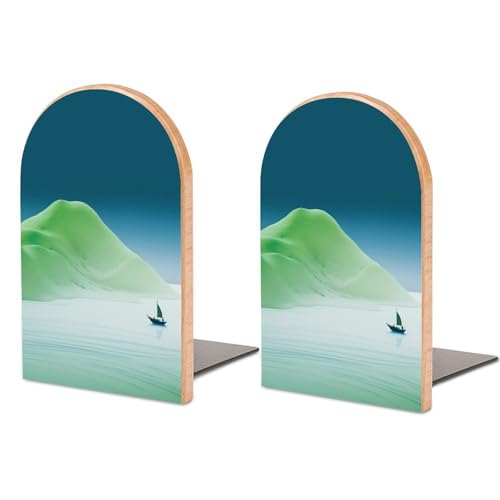 A Minimalist Landscape Wooden Bookends Shelves 2 PCS Abstract Minimalism Sturdy Book Holders Desktop Organizer for Home Office Libraries - color: Color-1