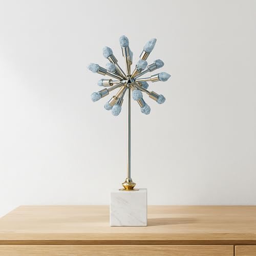 Serene Small Blue Starburst Statuary Decorative Object – Large Metal, Marble & Stone Modern Home Decor – Contemporary Shelf & Coffee Table Decor for Office & Living Room – 18", Blue - size: 18"
