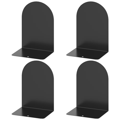 Bookends 2 Pairs, Metal Round Bookends for Shelves, Book Ends for Desk, Book End to Hold Books, Book Stopper, Black Bookend for Home Office - style: 2 Pairs Bookends