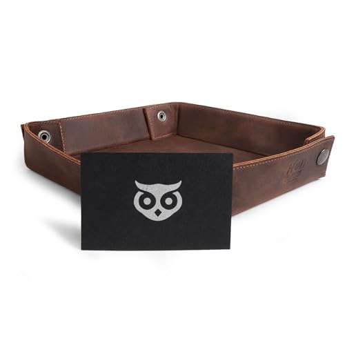 Hide & Drink, Leather Catchall Tray, Easy Access Organizer for Keys, Coins, Change, Jewelry, Watches, Smartphones, Durable, Vintage Style, Handmade :: Bourbon Brown - color: Bourbon Brown