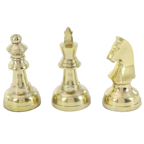 Deco 79 Aluminum Metal Chess Decorative Sculpture Home Decor Statues with Knight, Queen and King, Set of 3 Accent Figurines 4"W, 9"H, Gold - color: Gold, size: 4" x 9"