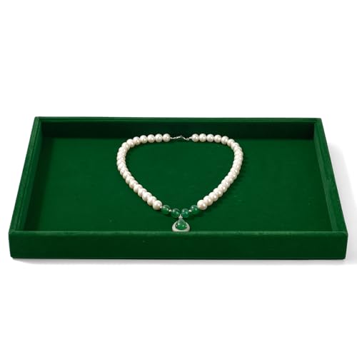 Green Velvet Jewelry Trays Stackable Jewelry Drawer Organizer Tray for Necklace Bracelets Rings Storage Display - size: Flat Tray for Multiple Jewelry