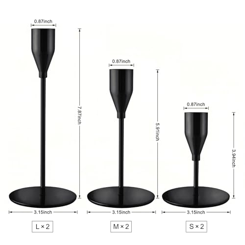 Black Staggered Tall Taper Candle Holders Set of 6, Modern Metal Taper Candlestick Holder, Wedding Table Mantel Centerpiece, Farmhouse Dining Party Home Festival Decorations - color: Black, size: Set of 6