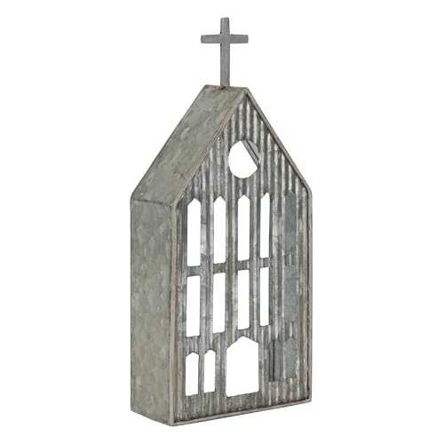 Church Shaped Tea Light Candle Holder Farmhouse Galvanized Metal Candle Holder Vintage Decorative Tealight Holder for Table Centerpiece Decoration - 4.53" x 1.97" x 10.43" - size: Church